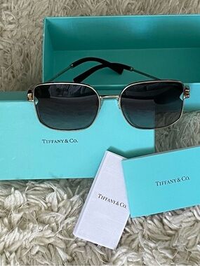 Tiffany & Co. Gold Frame Blue-Black Lens Men's Sunglasses